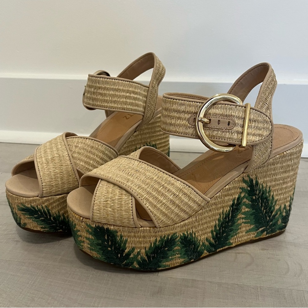 NWOB Rare Schutz Feray Palm Embroidered Platform Wedges from Anthropologie - 7.5